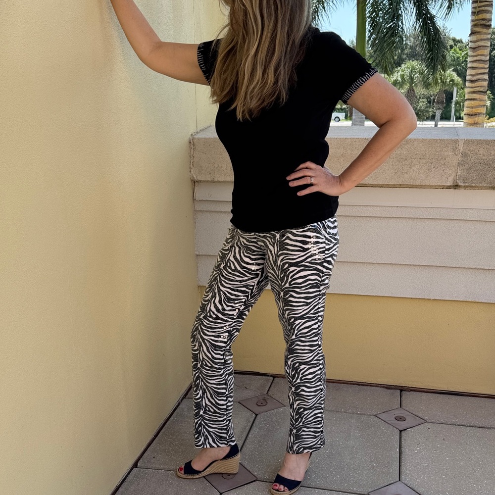 Cache Black and White Zebra Print Women's fancy Pants